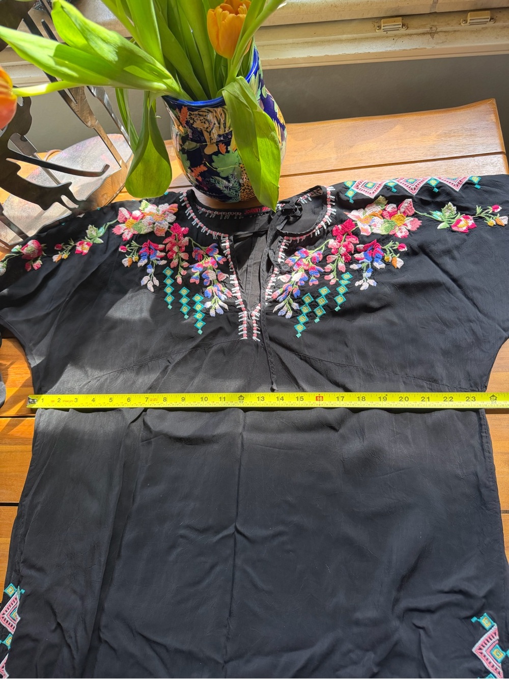 Johnny Was Black Tunic with Multicolor Floral Embroidery - Picture 8 of 9